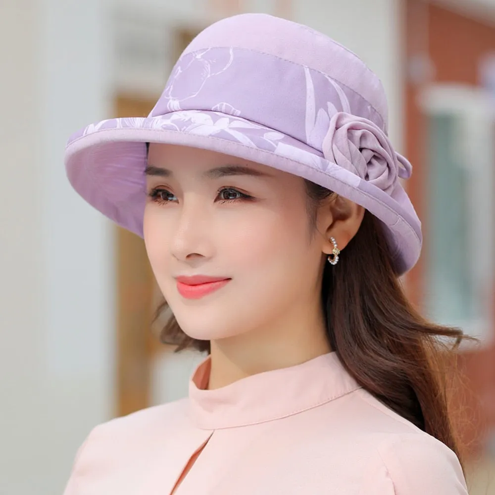 Woman Summer Hats With Visor Hat Fashion Flower Design Sun Hat Travel Mesh Bucket Hat