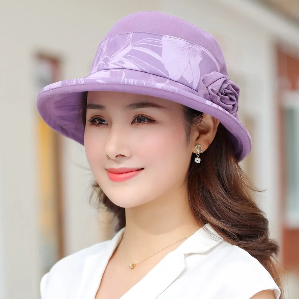 Woman Summer Hats With Visor Hat Fashion Flower Design Sun Hat Travel Mesh Bucket Hat