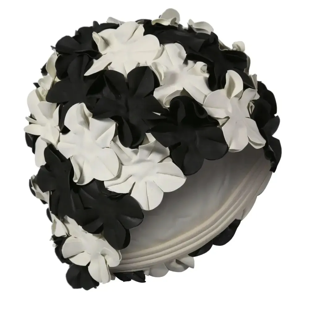 Womens Black White Vintage Style Flower Swim Hat by Fashy