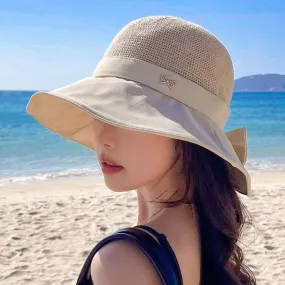 Women's Summer Sun Cap Fashion Hollow Bow Design Sun Hat Female Travel Beach Bucket Hat