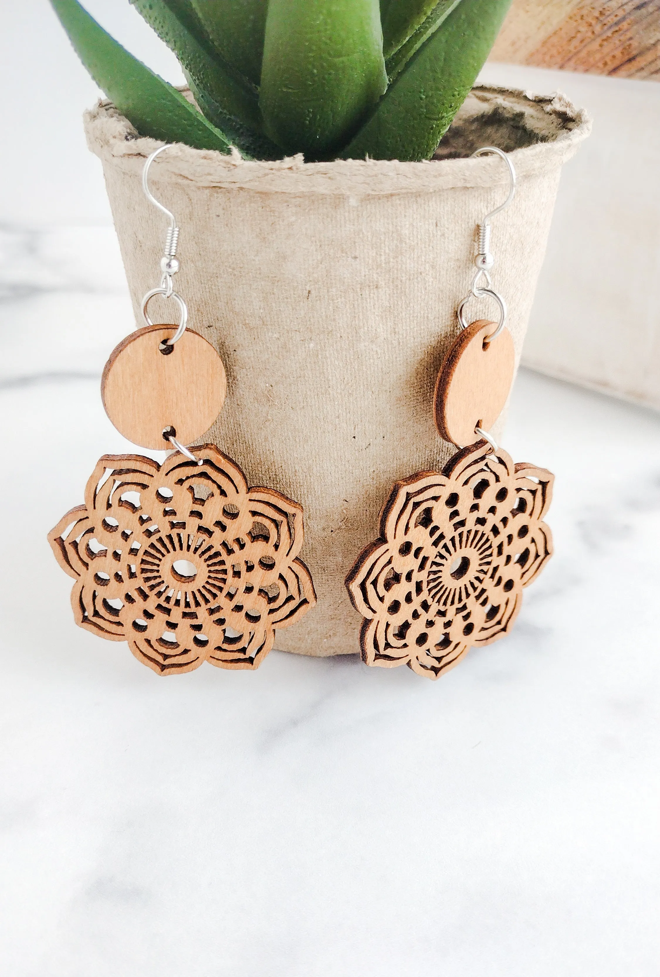 Wood Mandala Earrings