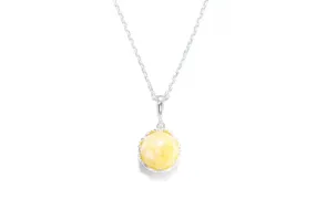 Yellow Amber Princess Crown Pendant - Sterling Silver Necklace | Elegant Baltic Amber Jewelry